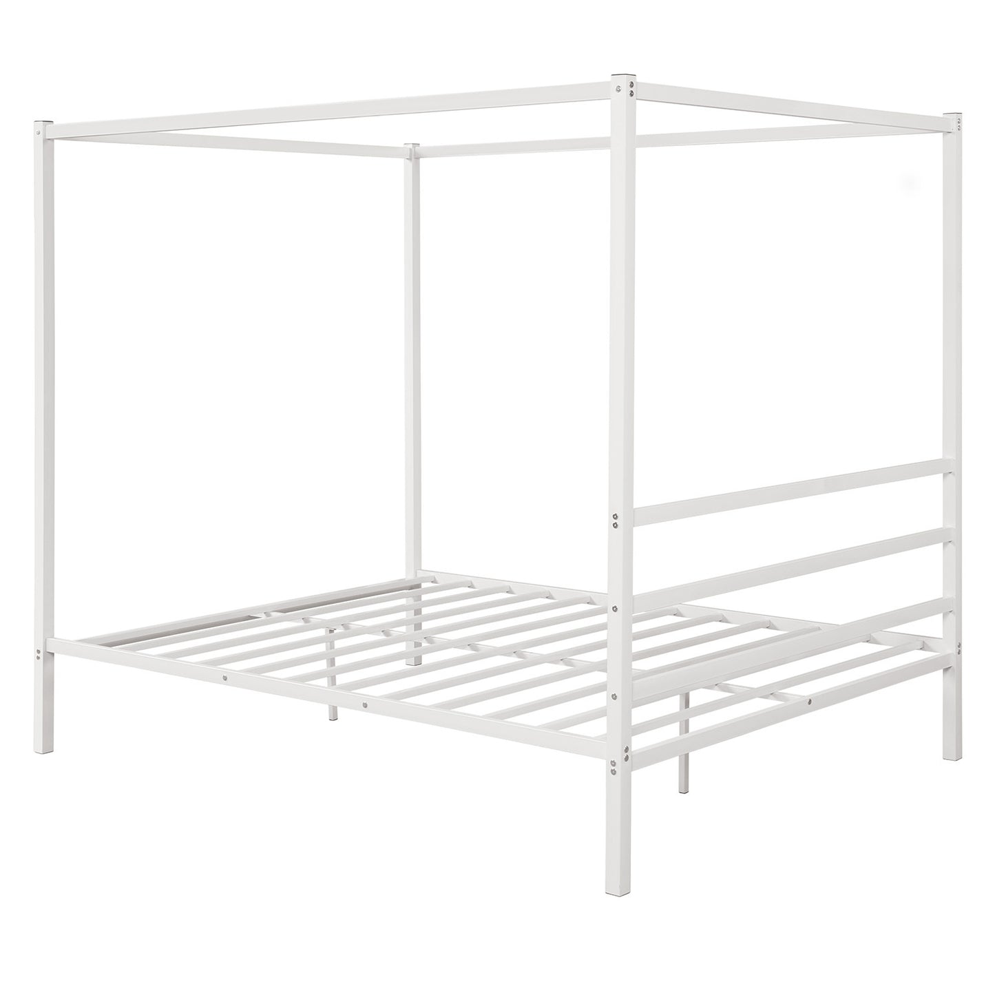 Metal Framed Canopy Platform Bed with Built-in Headboard,No Box Spring Needed, Classic Design, Queen ,White