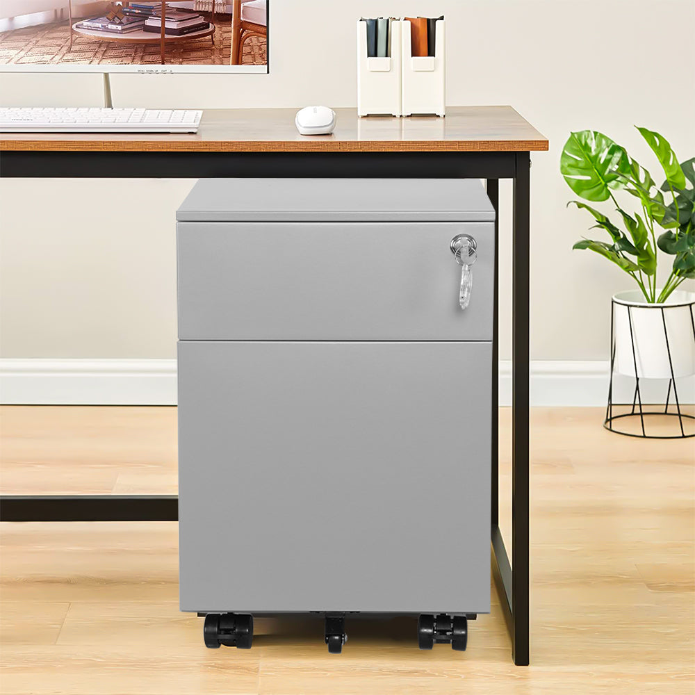 2 Drawer Mobile File Cabinet with Lock Metal Filing Cabinet for Legal/Letter/A4/F4 Size, Fully Assembled Include Wheels, Home/Office Design,GREY