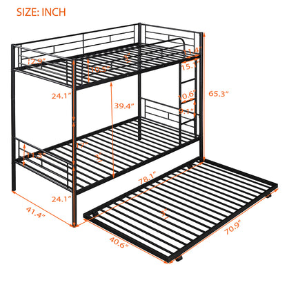 Twin-Over-Twin Metal Bunk Bed With Trundle,Can be Divided into two beds,No Box Spring needed ,Black ( old sku: MF194806AAB )