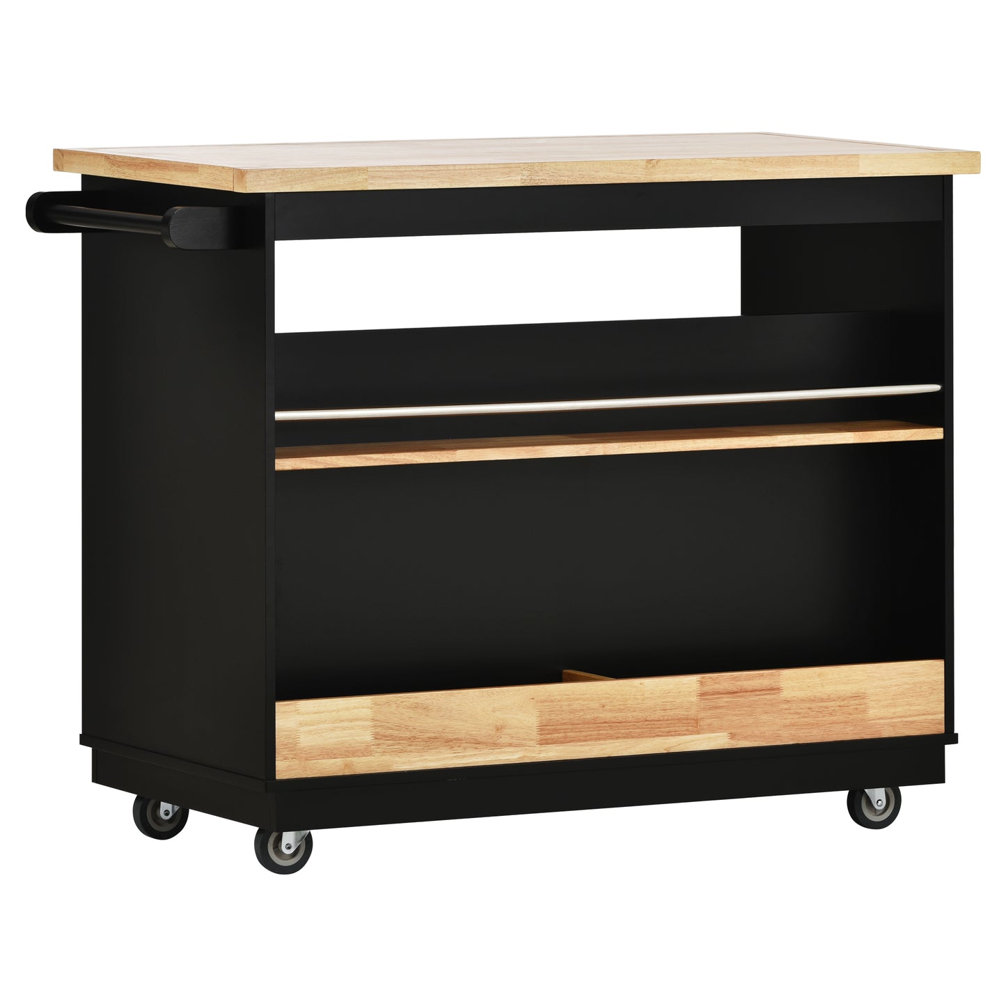 Kitchen Cart Rolling Mobile Kitchen Island Solid Wood Top, Kitchen Cart With 2 Drawers,Tableware Cabinet（Black）