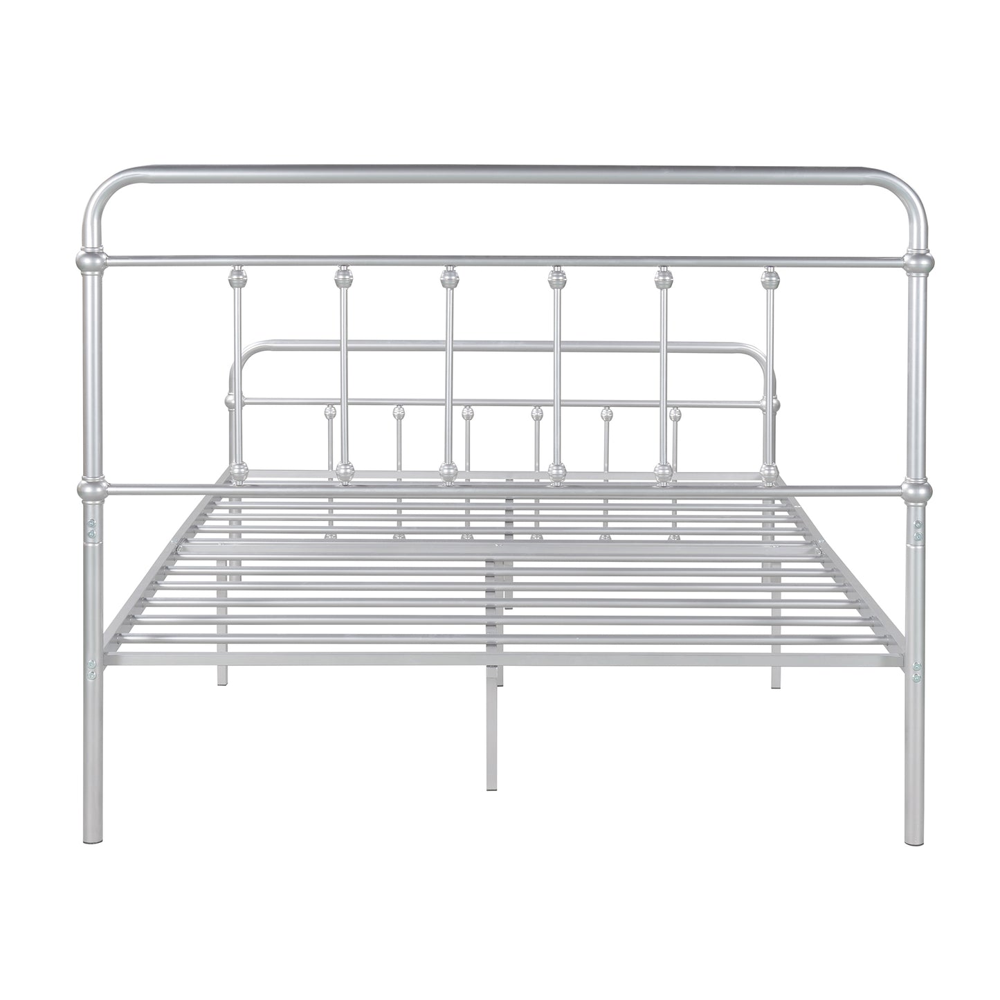 Full Size Metal Platform Bed with Headboard and Footboard, Iron Bed Frame for Bedroom, No Box Spring Needed ，Silver