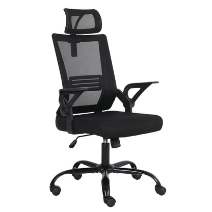 High Back Office Chair Ergonomic Desk Chair Flip Up Arms Mesh Computer Chair Height Adjustable Swivel Chair with Lumbar Support for Office, Home, School (Black）