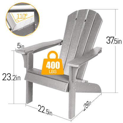 Adirondack Chair Holder HDPE Patio Chairs Weather Resistant Outdoor Chairs for Lawn, Deck, Backyard, Garden, Fire Pit, Plastic Outdoor Chairs -Gray