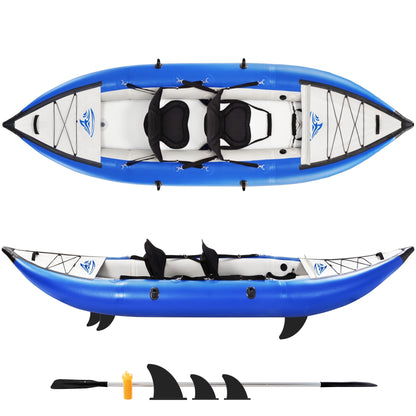 Inflatable Kayak Set with Paddle & Air Pump, Portable Recreational Touring Kayak Foldable Fishing Touring Kayaks, Tandem 2 Person Kayak