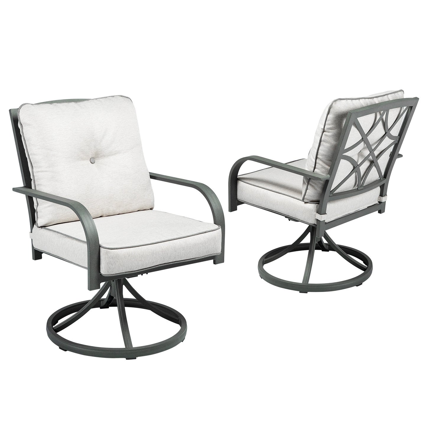 Outdoor cast aluminum patio swivel chair with cushion - Set of 2 (matt black frame & beige cushion)