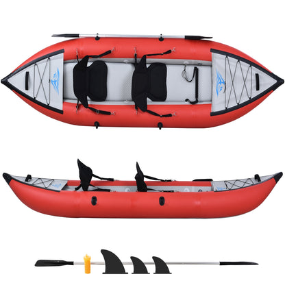 Inflatable Kayak Set with Paddle & Air Pump, Portable Recreational Touring Kayak Foldable Fishing Touring Kayaks, Deluxe Extended Version Tandem 2 Person Kayak