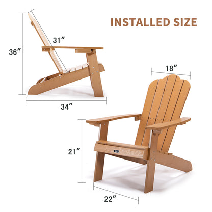 TALE Adirondack Chair Backyard Outdoor Furniture Painted Seating with Cup Holder All-Weather and Fade-Resistant Plastic Wood for Lawn Patio Deck Garden Porch Lawn Furniture Chairs Brown