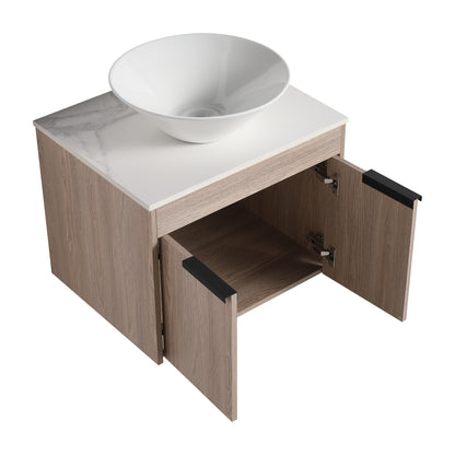 24 " Modern Design Float Bathroom Vanity With Ceramic Basin Set,  Wall Mounted White Oak Vanity  With Soft Close Door,KD-Packing，KD-Packing，2 Pieces Parcel（TOP-BAB217MOWH）