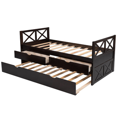 Multi-Functional Daybed with Drawers and Trundle, Espresso