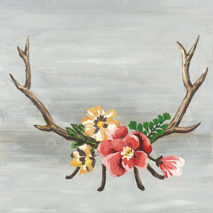 Deer horns with flowers - 08x08 Print on canvas