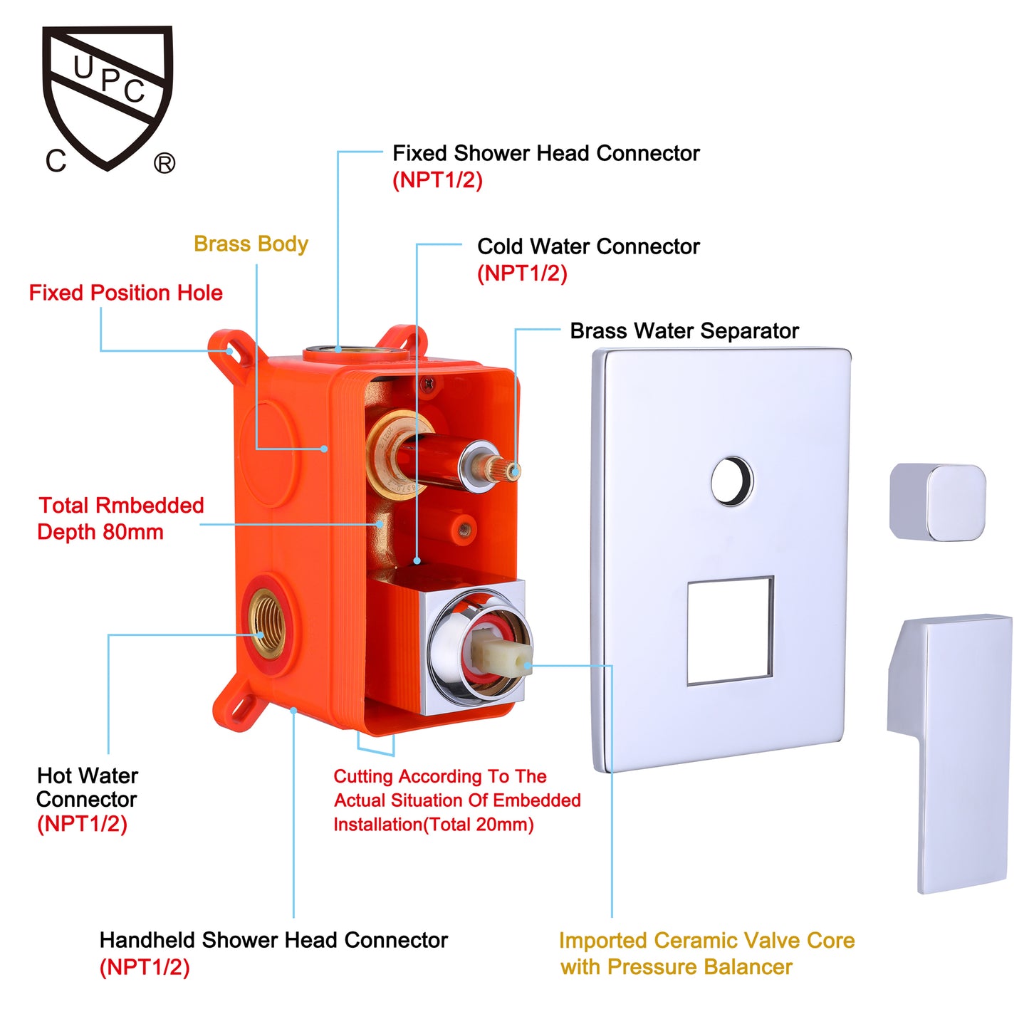 Mount Pressure-Balanced Shower System, Bathroom Luxury Rain Mixer Shower Combo Set, Polished Chrome