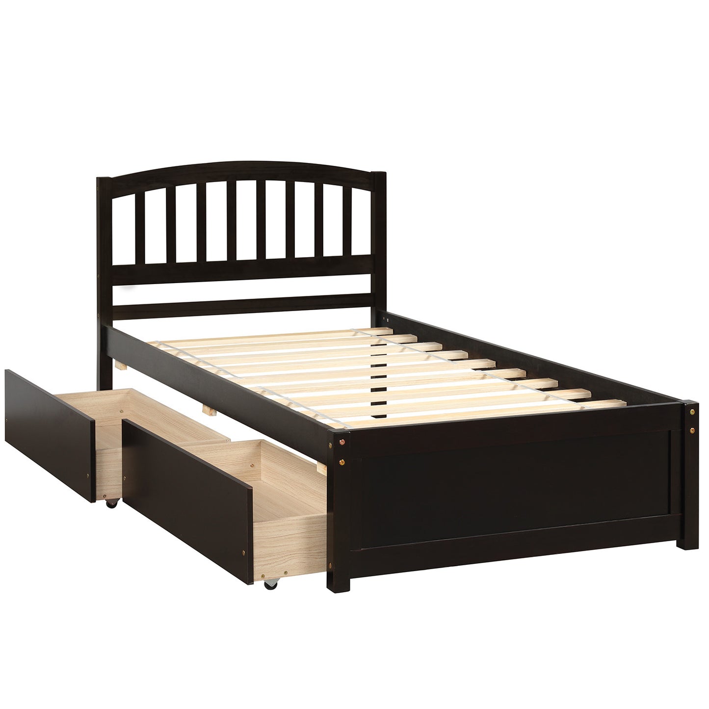 Twin Platform Storage Bed Wood Bed Frame with Two Drawers and Headboard, Espresso（Previous SKU: SF000062PAA）