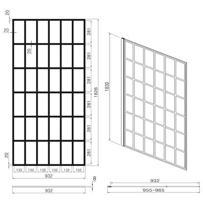 Shower Door 34" W x 72" H Single Panel Frameless Fixed Shower Door, Open Entry Design in Matte Black