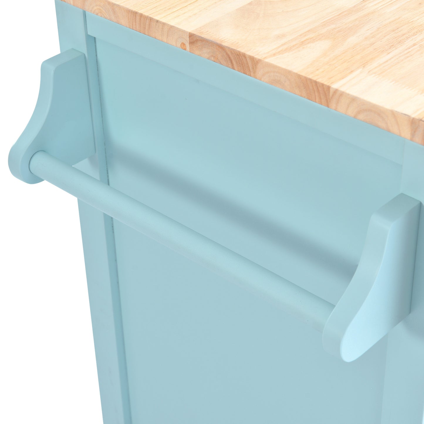 K&K Kitchen Cart with Rubber wood Drop-Leaf Countertop, Concealed sliding barn door adjustable height,Kitchen Island on 4 Wheels with Storage Cabinet and 2 Drawers,L52.2xW30.5xH36.6 inch, Mint Green