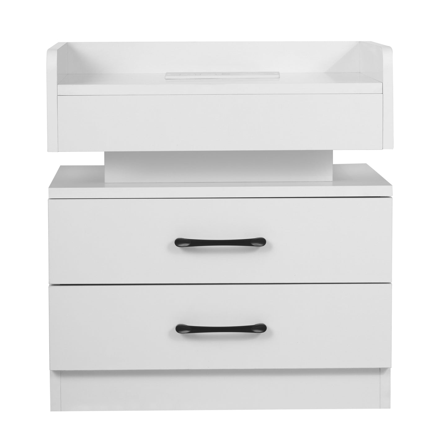 Nightstand with 2 Drawers,USB Charging Ports, Wireless Charging and Remote Control LED Light-White