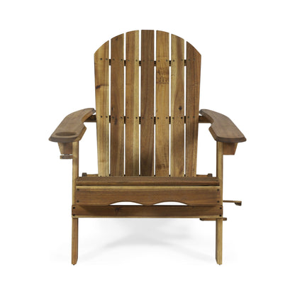 Kandyce Outdoor Acacia Wood Folding Adirondack  Natural Chair With Cup Holder