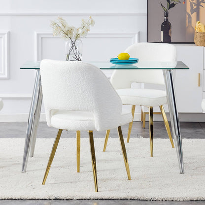 Modern Dining Chairs,Teddy Velvet Accent Chair, Living Room Leisure Chairs, Upholstered Side Chair with Golden Metal Legs for Dining Room Kitchen Vanity Patio Club Guest (Set of 2) （White  Chairs）