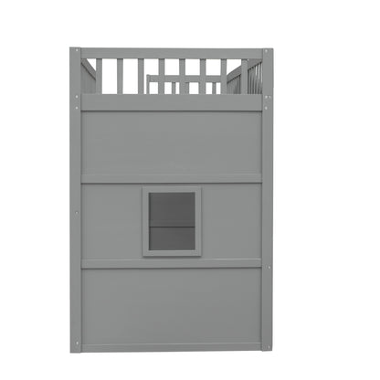 Twin Size House Loft Bed With Ladder-Gray