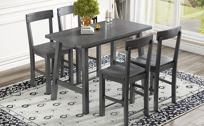 TREXM Minimalist industrial Style 5-Piece Counter Height Dining Table Set Solid Wood & Metal Dining Table with Four Chairs for Small Space (Gray)