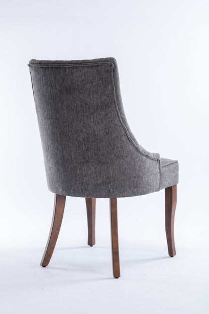 Exquisite Gray Linen Fabric Upholstered Strip Back Dining Chair with Solid Wood Legs 2 Pcs