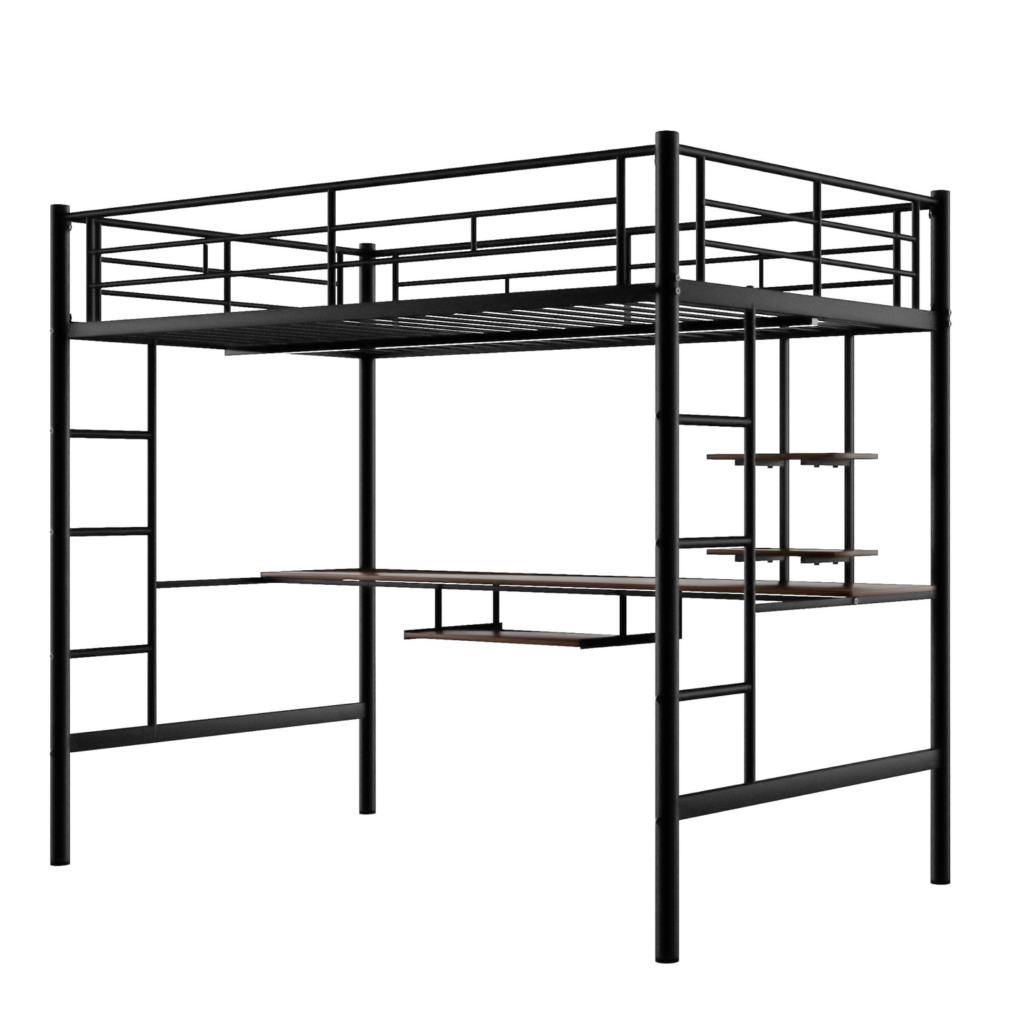 Loft Bed with Desk and Shelf , Space Saving Design,Full,Black（OLD SKU:MF199506AAB）