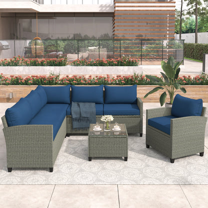 U_STYLE Patio Furniture Set, 5 Piece Outdoor Conversation Set，with Coffee Table, Cushions and Single Chair