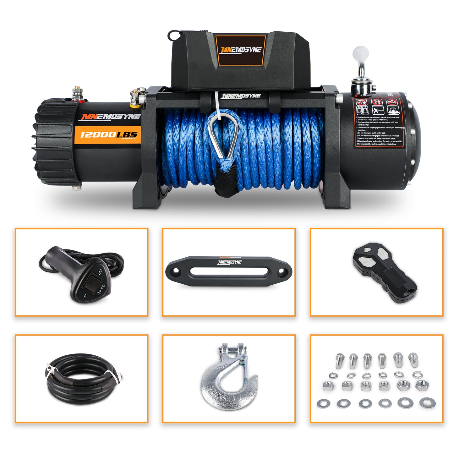 MN Electric Winch 12V 12000LBS Synthetic Rope Jeep Towing Truck Off-Road 4WD