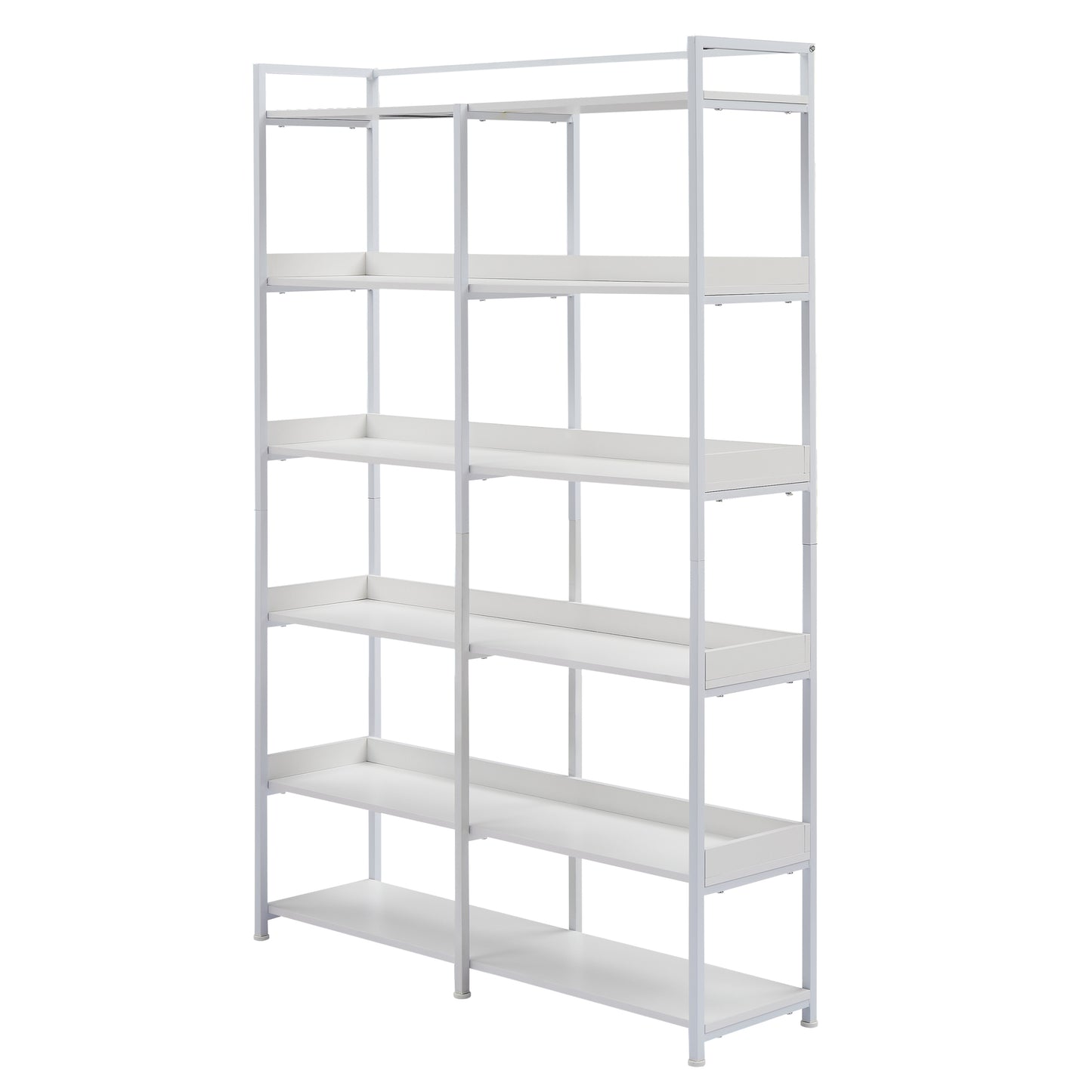 70.8 Inch Tall Bookshelf MDF Boards Stainless Steel Frame, 6-tier Shelves with Back&Side Panel, Adjustable Foot Pads, White