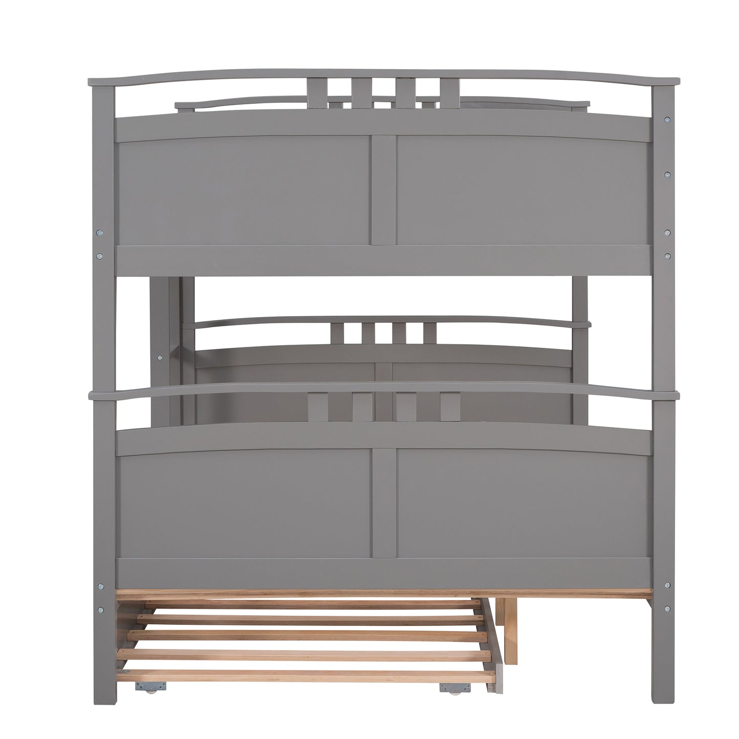 Full-Over-Full Bunk Bed with Twin size Trundle , Separable Bunk Bed for Bedroom - Grey