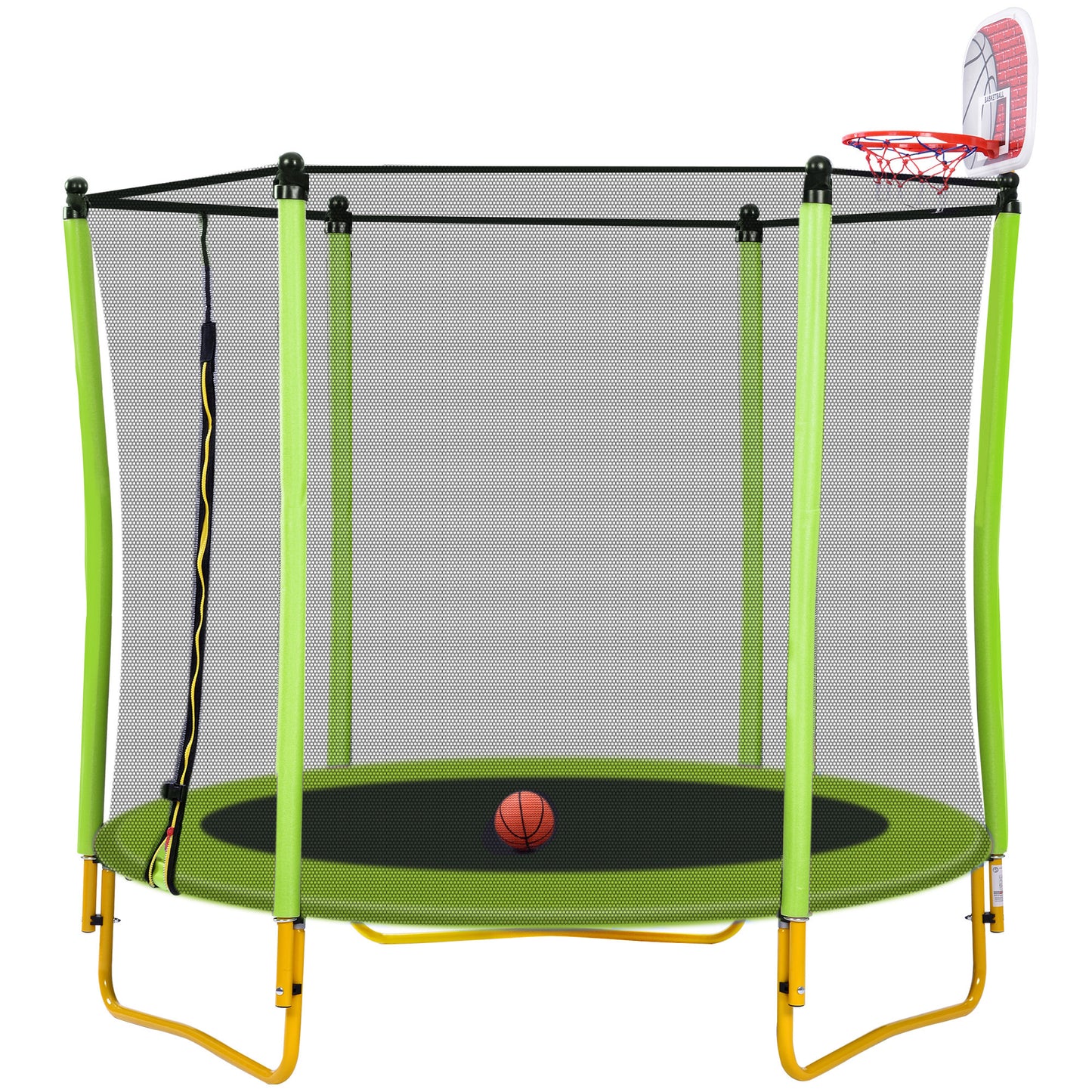 5.5FT Trampoline for Kids - 65" Outdoor & Indoor Mini Toddler Trampoline with Enclosure, Basketball Hoop and Ball Included