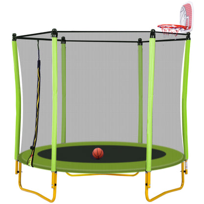 5.5FT Trampoline for Kids - 65" Outdoor & Indoor Mini Toddler Trampoline with Enclosure, Basketball Hoop and Ball Included