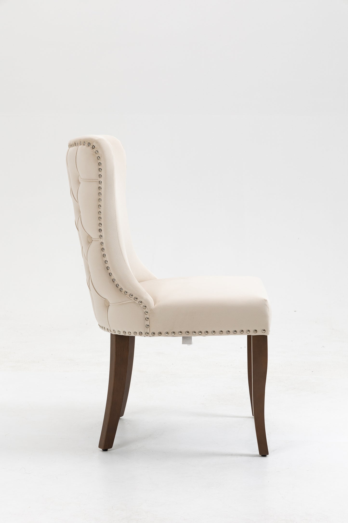 Set of 2 Velvet Upholstered Dining chair with Designed Back and Nailhead trim and Solid Wood Legs CREAM