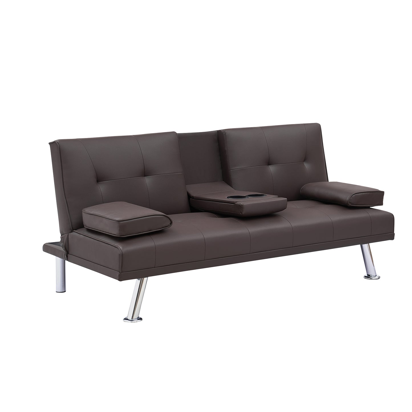 [New+Video] Brown Leather Multifunctional Double Folding Sofa Bed for Office with Coffee Table