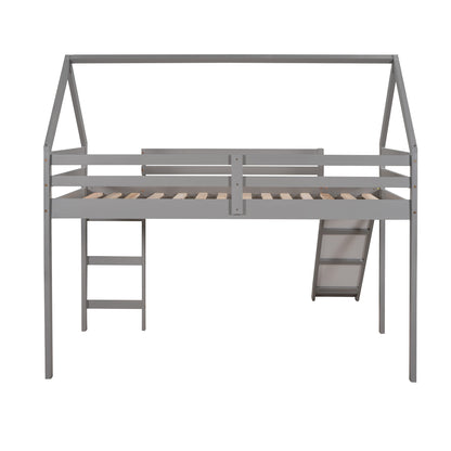 Twin Size Loft Bed with Slide, House Bed with Slide,Gray(OLD SKU :WF281158AAE)