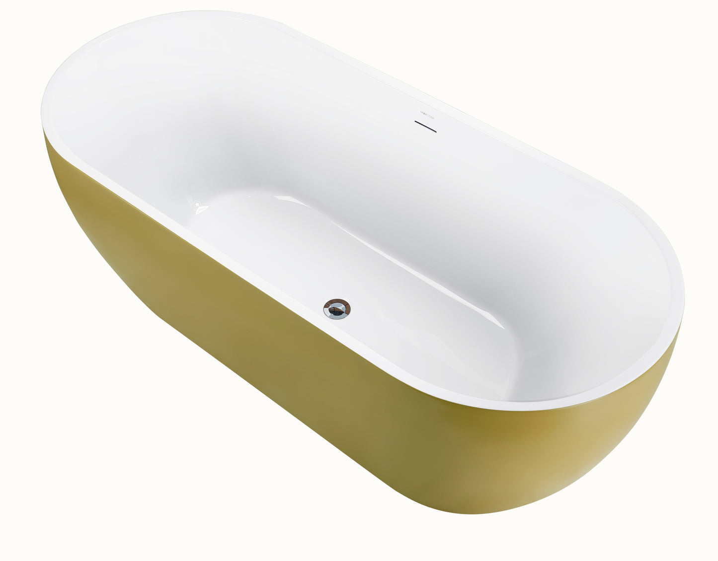 65" 100% Acrylic Freestanding Bathtub，Contemporary Soaking Tub，White inside and gold outside