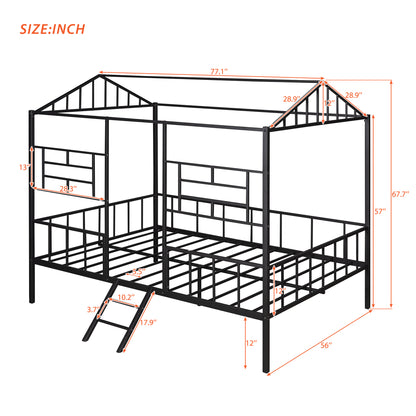 Metal House Bed Frame Full Size with Slatted Support No Box Spring Needed Black