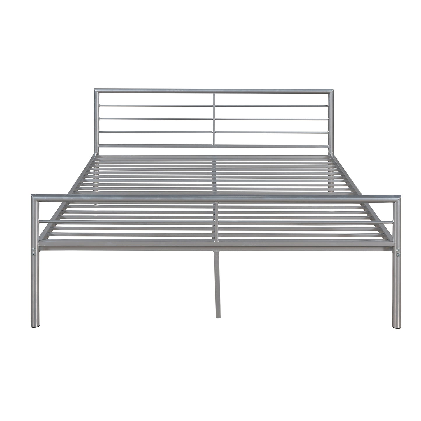 Twin Over Full Metal Bunk Bed with Desk, Ladder and Quality Slats for Bedroom, Metallic Silver（OLD SKU :LP000092AAN）