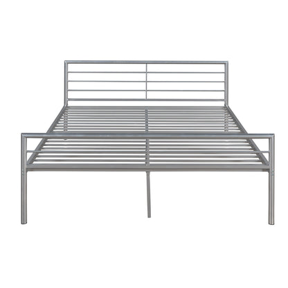 Twin Over Full Metal Bunk Bed with Desk, Ladder and Quality Slats for Bedroom, Metallic Silver（OLD SKU :LP000092AAN）