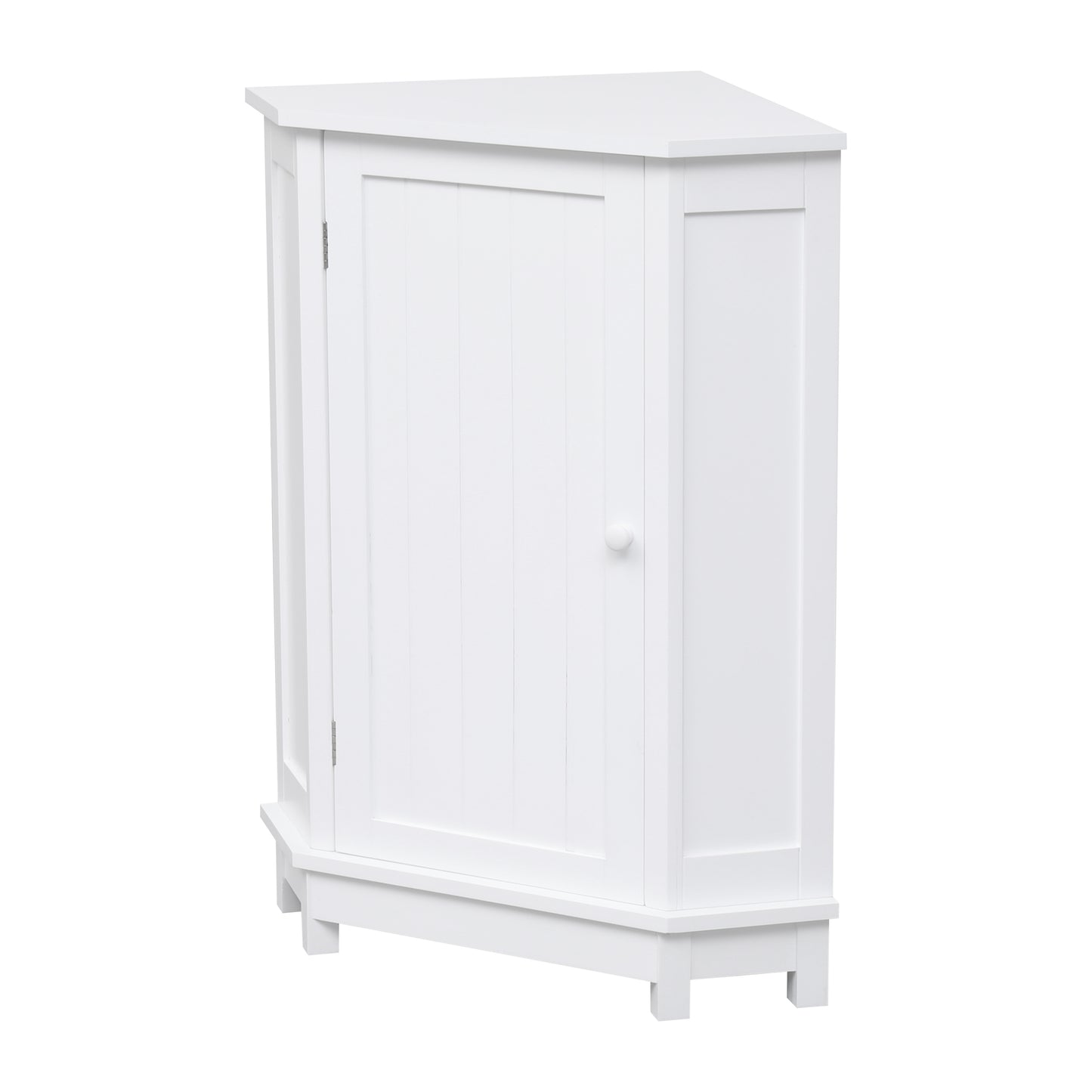 White Bathroom Cabinet Triangle Corner Storage Cabinet with Adjustable Shelf Modern Style MDF Board