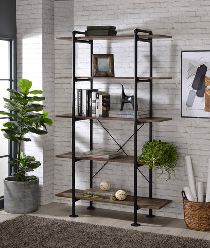 ACME Nefo Bookcase in Rustic Oak & Black Finish OF00172