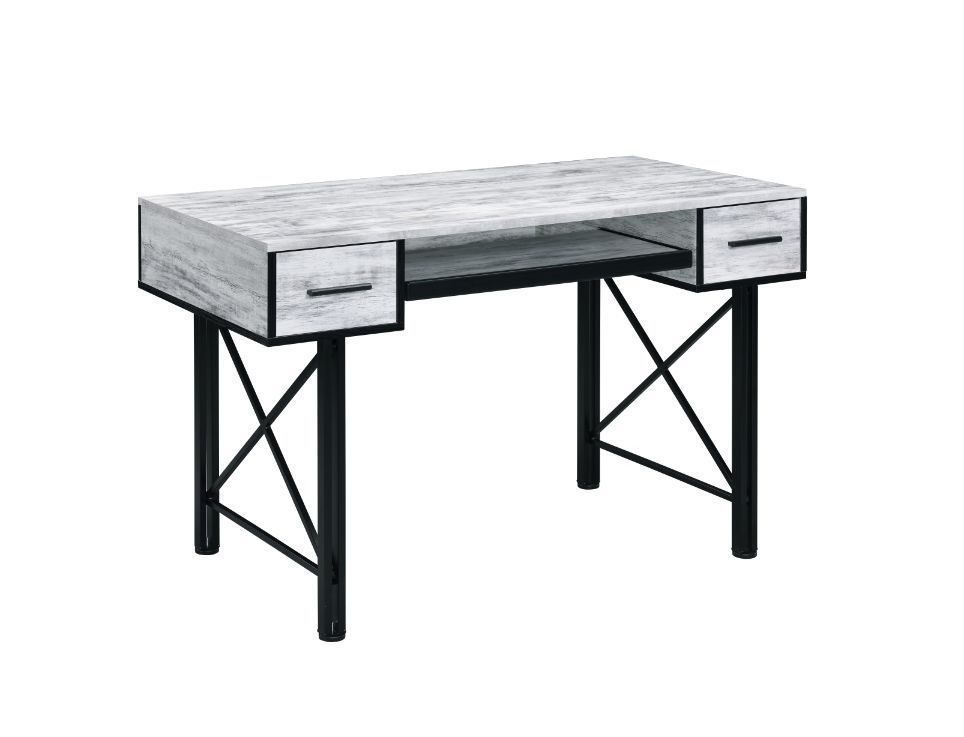 ACME Settea Computer Desk, Antique White & Black Finish 92797