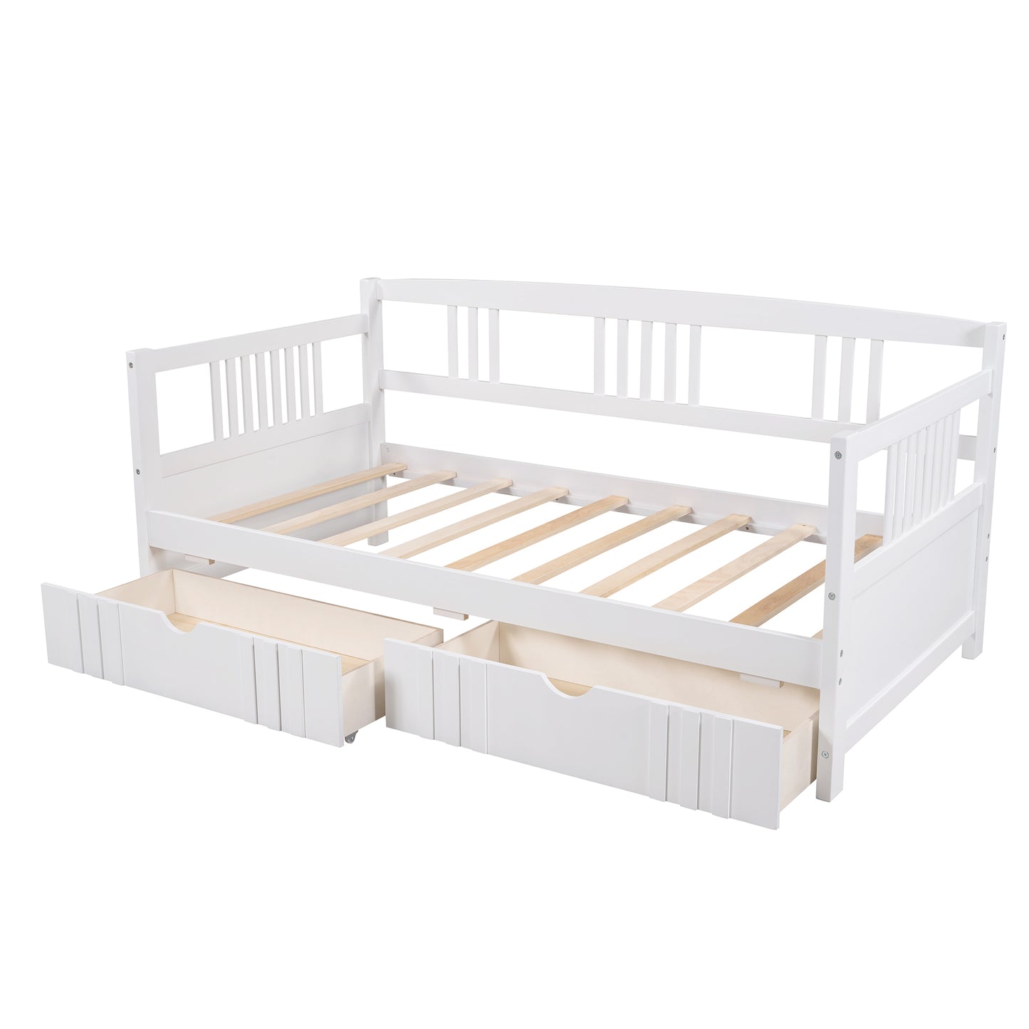 Twin Size Daybed Wood Bed with Two Drawers,White