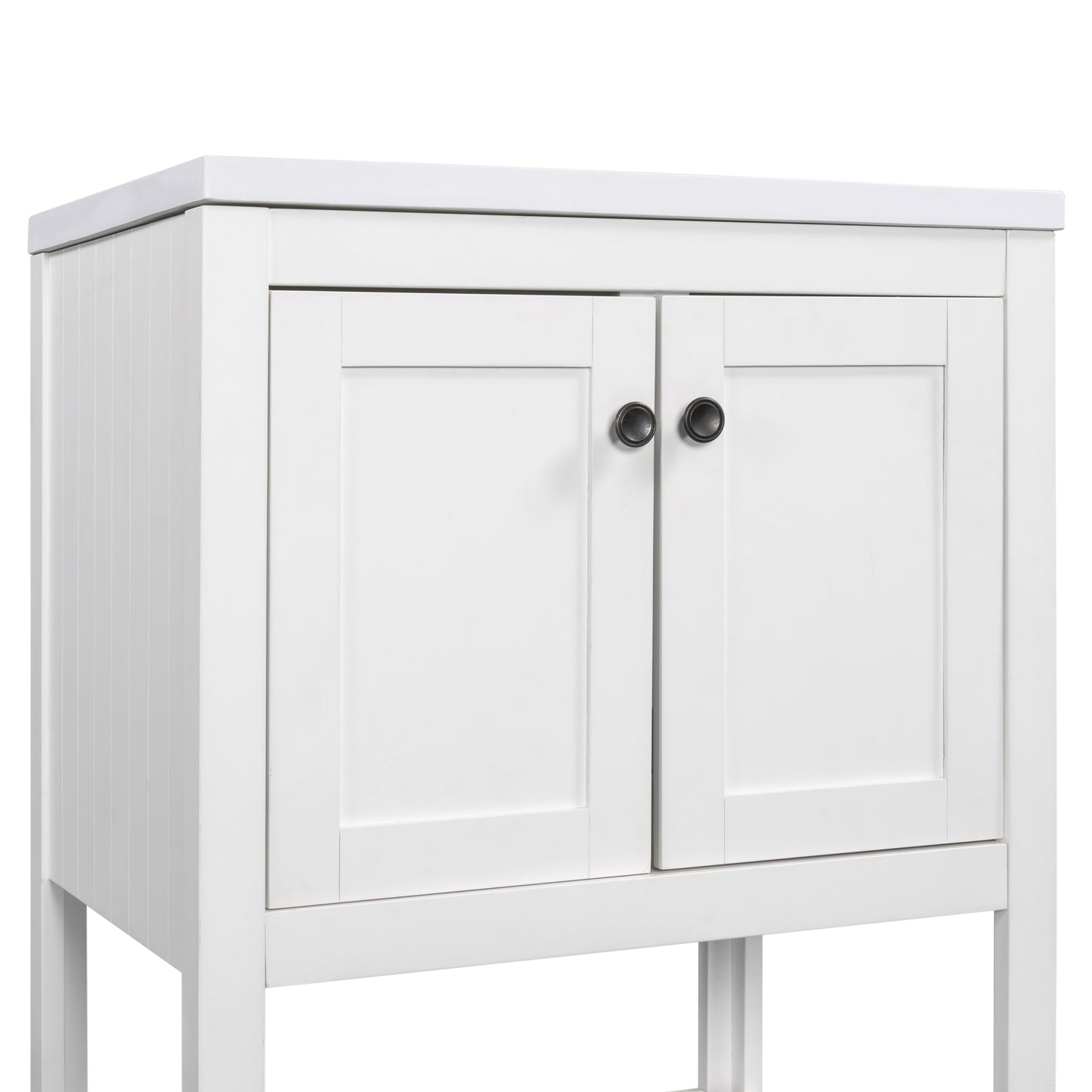 [VIDEO] 24" White Modern Sleek Bathroom Vanity Elegant Ceramic Sink with Solid Wood Frame Open Style Shelf (OLD SKU: JL000001AAK)