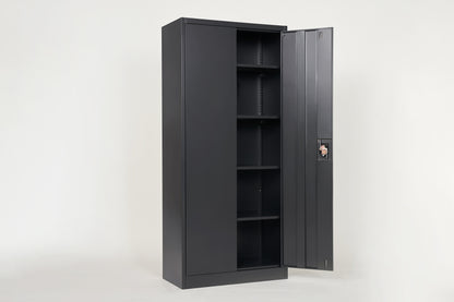 Metal Storage Cabinet with 2 Doors and 4 Shelves, Lockable Steel Storage Cabinet for Office, Garage, Warehouse,(Black)