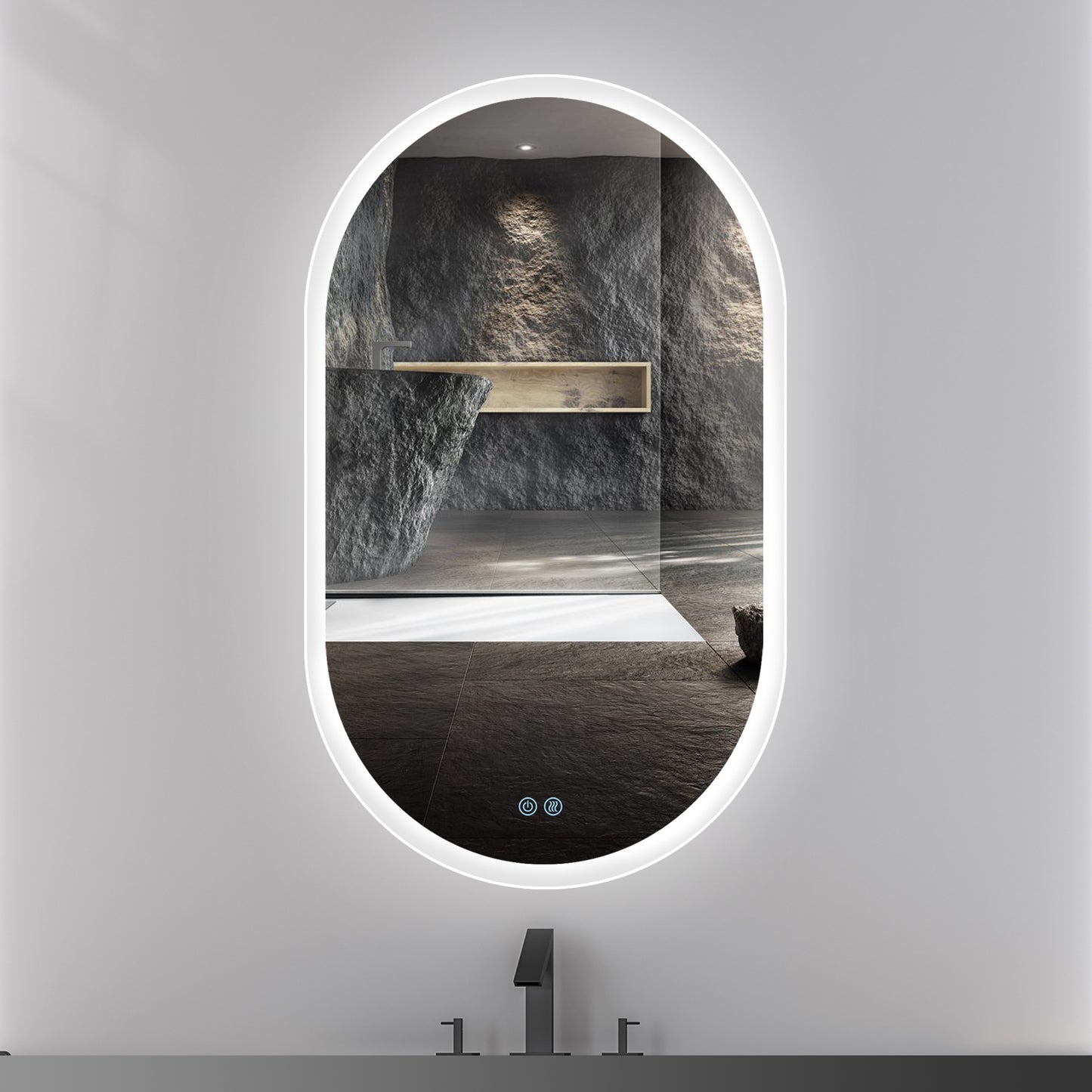 32X20 Inch Bathroom Mirror with Lights, Anti Fog Dimmable LED Mirror for Wall Touch Control, Frameless Oval Smart Vanity Mirror Vertical Hanging