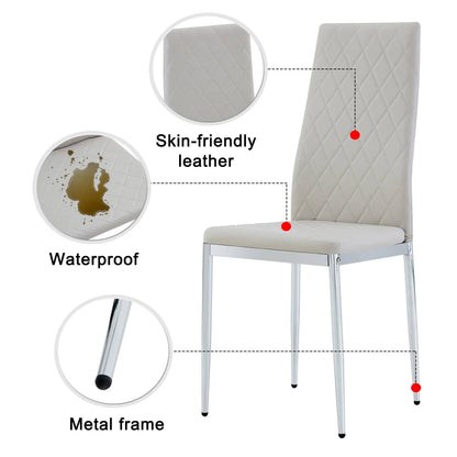 Grid Shaped Armless High Back Dining Chair, 4-piece set, Office Chair. Applicable to DiningRoom, Living Room, Kitchen and Office.Grey Chair and Electroplated Metal Leg