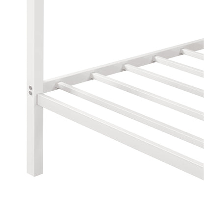 Metal Framed Canopy Platform Bed with Built-in Headboard,No Box Spring Needed, Classic Design, Queen ,White