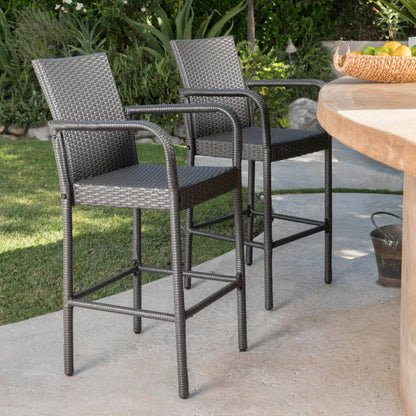 Stewart 30-Inch Outdoor Grey Wicker Barstool (Set of 2)