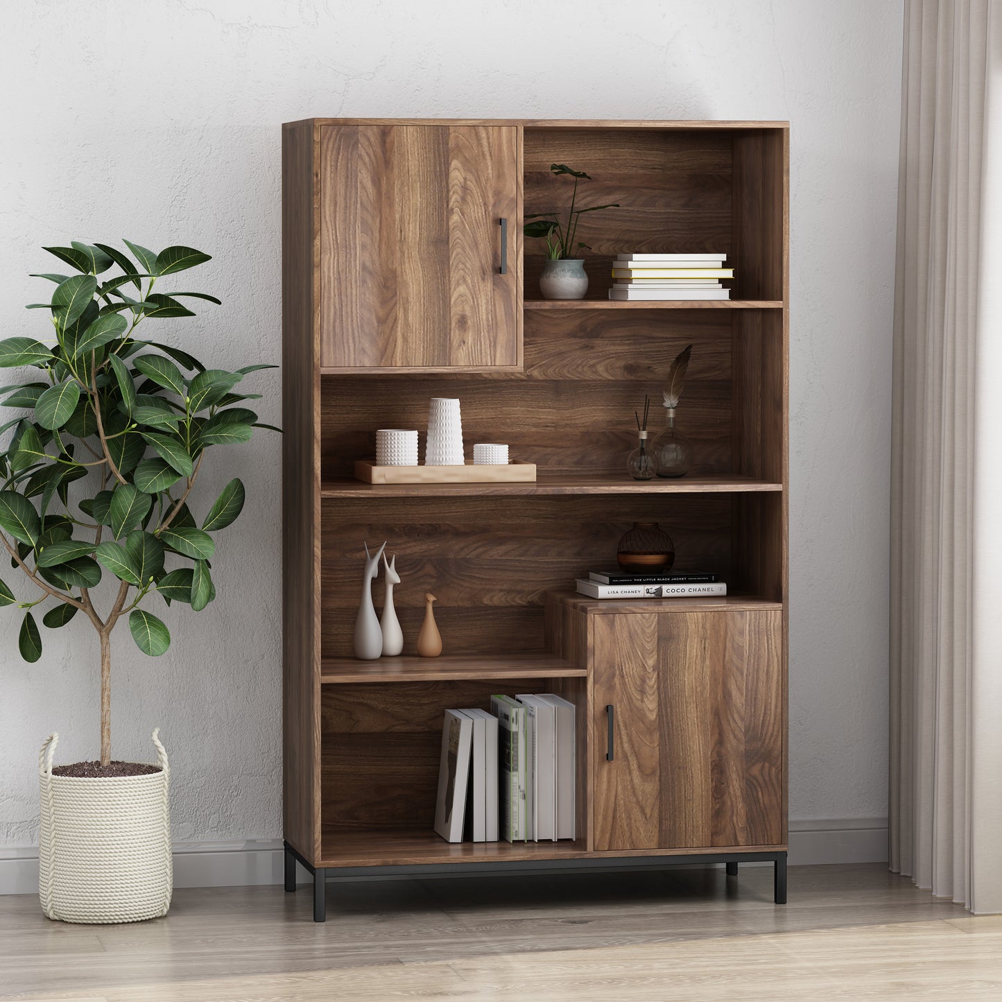 Joaquin bookcase with storage, walnut