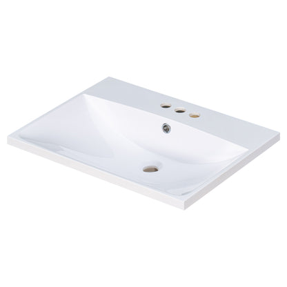 24" Bathroom Vanity Top Only, White Basin, 3-Faucet Holes, 4" Faucet Available, Ceramic